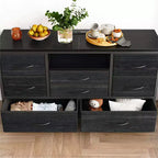 Meuble TV de 47,4 po avec prise de courant pour téléviseur de 55 po, commode de rangement à 8 tiroirs pour chambre à coucher, table console avec plateau en bois et 22 modes d'éclairage