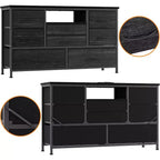 Meuble TV de 47,4 po avec prise de courant pour téléviseur de 55 po, commode de rangement à 8 tiroirs pour chambre à coucher, table console avec plateau en bois et 22 modes d'éclairage
