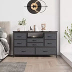 Meuble TV de 47,4 po avec prise de courant pour téléviseur de 55 po, commode de rangement à 8 tiroirs pour chambre à coucher, table console avec plateau en bois et 22 modes d'éclairage