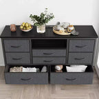 Meuble TV de 47,4 po avec prise de courant pour téléviseur de 55 po, commode de rangement à 8 tiroirs pour chambre à coucher, table console avec plateau en bois et 22 modes d'éclairage