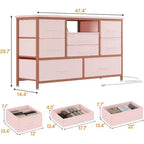 Meuble TV de 47,4 po avec prise de courant pour téléviseur de 55 po, commode de rangement à 8 tiroirs pour chambre à coucher, table console avec plateau en bois et 22 modes d'éclairage