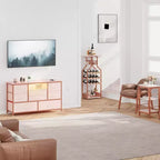 Meuble TV de 47,4 po avec prise de courant pour téléviseur de 55 po, commode de rangement à 8 tiroirs pour chambre à coucher, table console avec plateau en bois et 22 modes d'éclairage