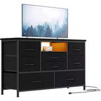 47.4'' TV Stand with Power Outlet for 55'' TV , 8-Drawer Storage Dresser for Bedroom,Wood Top Console Table with 22 Light Modes