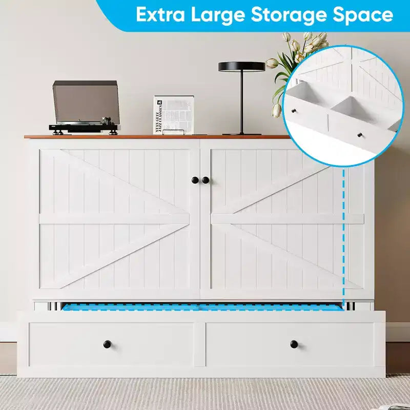 Lit escamotable coffre Full/Queen avec matelas et rangement