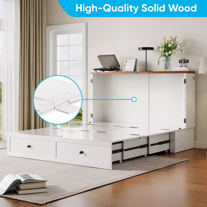 Lit escamotable coffre Full/Queen avec matelas et rangement