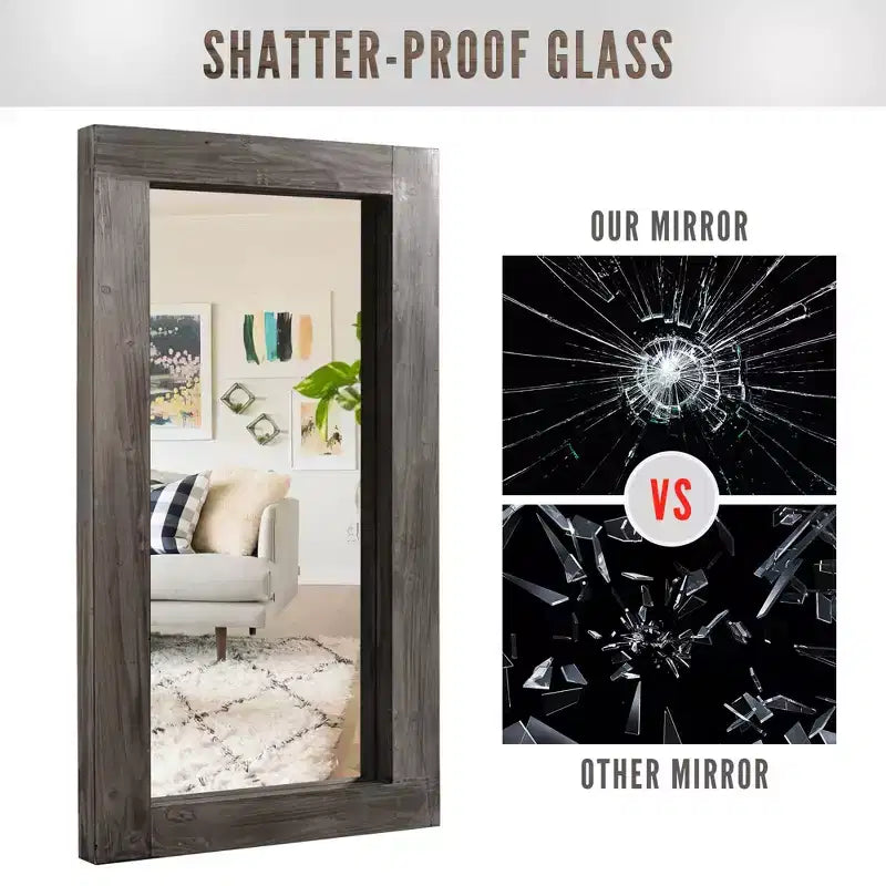 Miroir mural rectangulaire pleine longueur en bois couleur anthracite (sans support) 71 x 31 x 2