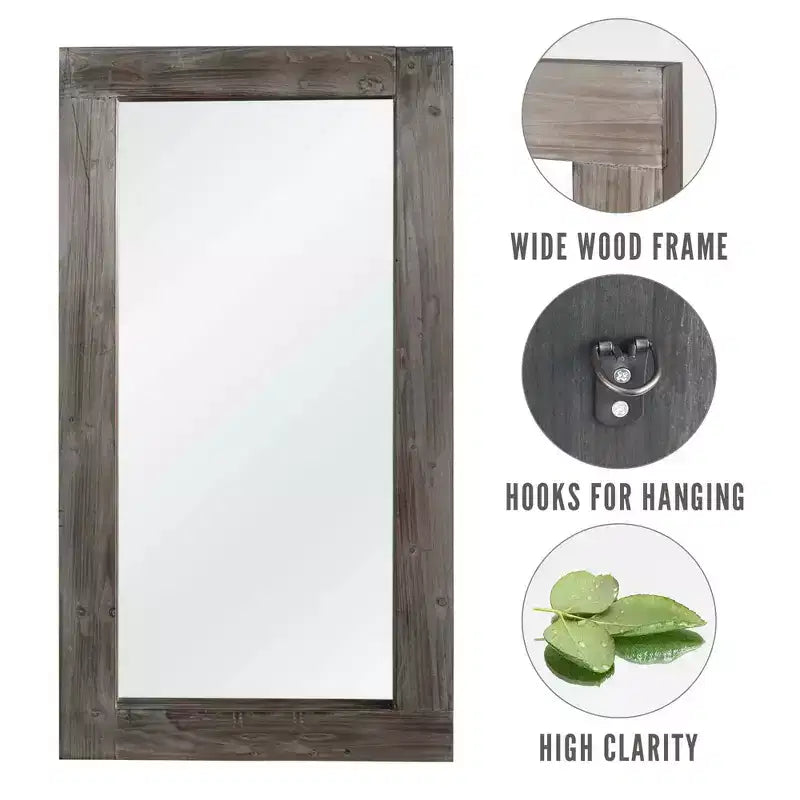 Miroir mural rectangulaire pleine longueur en bois couleur anthracite (sans support) 71 x 31 x 2