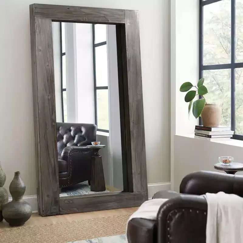 MAYEERTY Charcoal Wood Wide Frame Right-Angle Rectangle Full Length Wall Mirror (No Stand) 71 x 31 x 2
