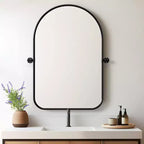 Miroir mural en fer, coins arrondis, arche dorée, quincaillerie rotative, 31x23x2in, double face