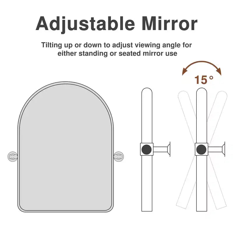 Miroir mural en fer, coins arrondis, arche dorée, quincaillerie rotative, 31x23x2in, double face