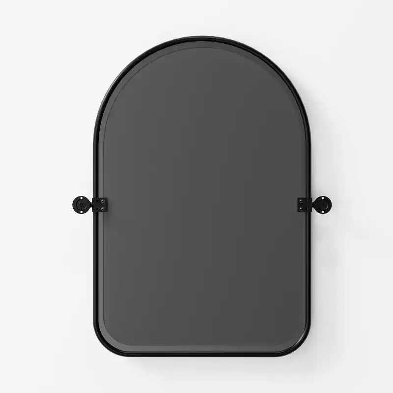 Miroir mural en fer, coins arrondis, arche dorée, quincaillerie rotative, 31x23x2in, double face