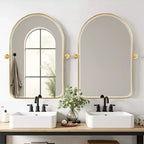 Miroir mural en fer, coins arrondis, arche dorée, quincaillerie rotative, 31x23x2in, double face