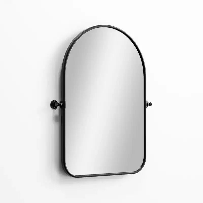 Miroir mural en fer, coins arrondis, arche dorée, quincaillerie rotative, 31x23x2in, double face