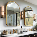 Miroir mural en fer, coins arrondis, arche dorée, quincaillerie rotative, 31x23x2in, double face