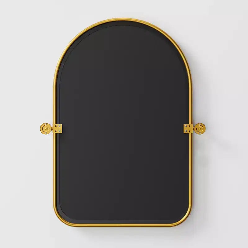 Miroir mural en fer, coins arrondis, arche dorée, quincaillerie rotative, 31x23x2in, double face