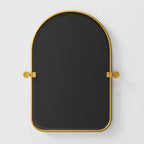 Miroir mural en fer, coins arrondis, arche dorée, quincaillerie rotative, 31x23x2in, double face