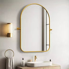 Miroir mural en fer, coins arrondis, arche dorée, quincaillerie rotative, 31x23x2in, double face