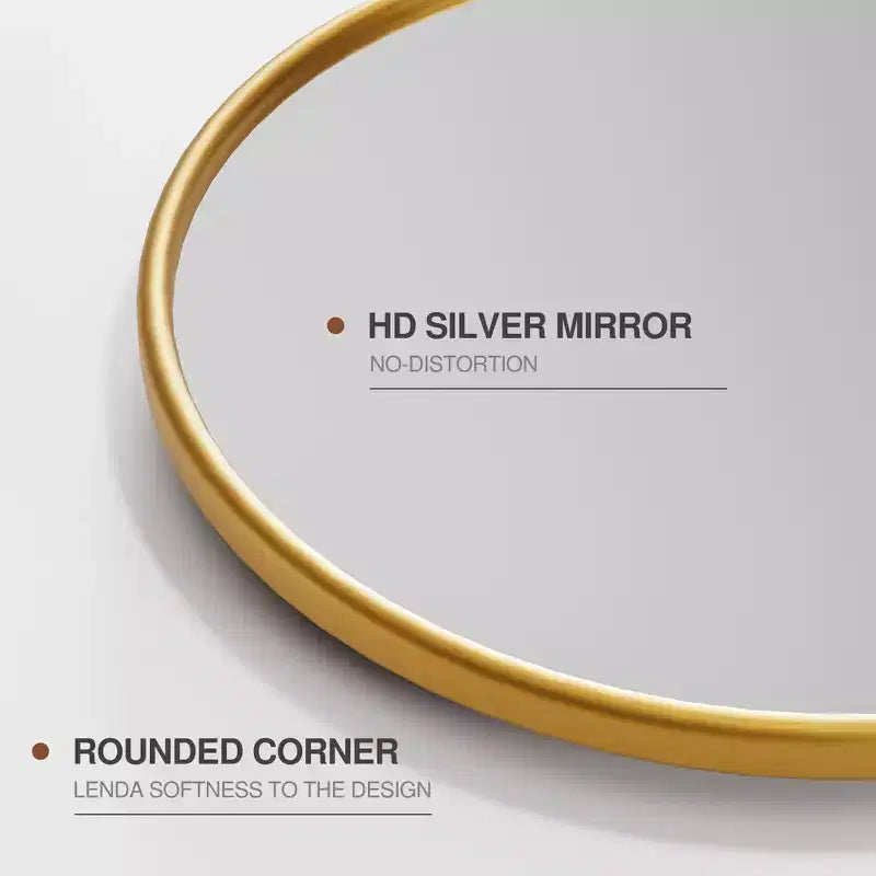 Miroir mural en fer, coins arrondis, arche dorée, quincaillerie rotative, 31x23x2in, double face