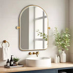 Miroir mural en fer, coins arrondis, arche dorée, quincaillerie rotative, 31x23x2in, double face