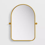 Miroir mural en fer, coins arrondis, arche dorée, quincaillerie rotative, 31x23x2in, double face