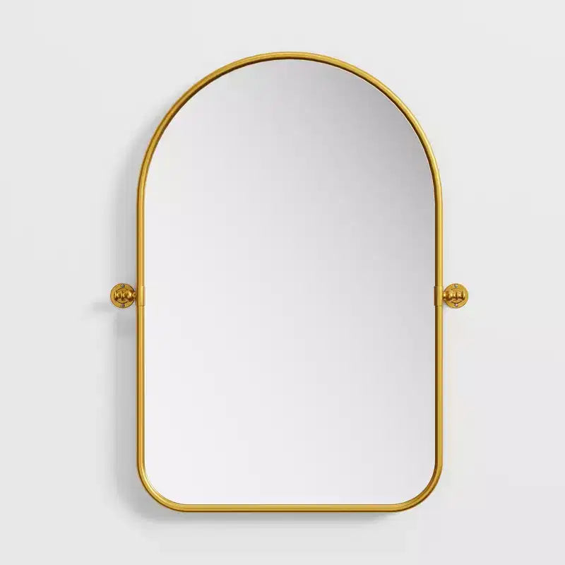 Miroir mural en fer, coins arrondis, arche dorée, quincaillerie rotative, 31x23x2in, double face