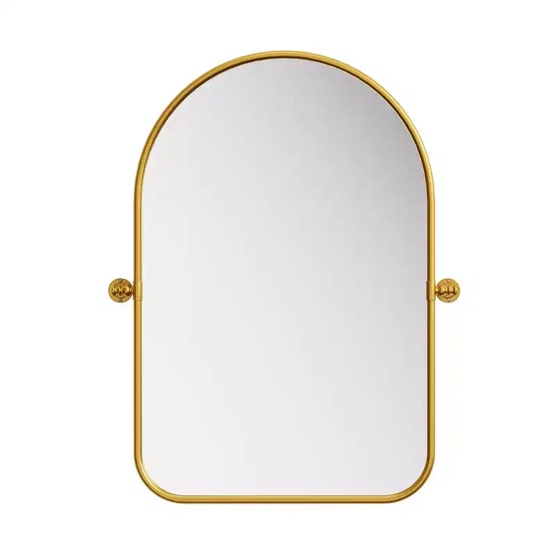 Miroir mural en fer, coins arrondis, arche dorée, quincaillerie rotative, 31x23x2in, double face