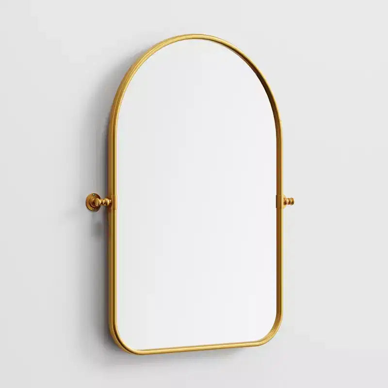 Miroir mural en fer, coins arrondis, arche dorée, quincaillerie rotative, 31x23x2in, double face