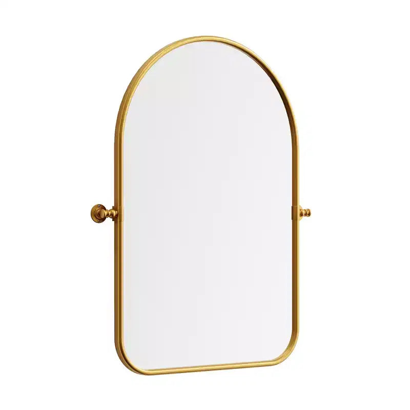 Miroir mural en fer, coins arrondis, arche dorée, quincaillerie rotative, 31x23x2in, double face