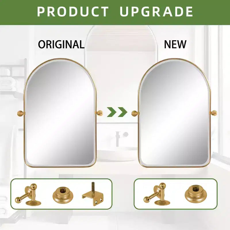 Miroir mural en fer, coins arrondis, arche dorée, quincaillerie rotative, 31x23x2in, double face
