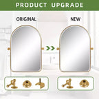 Miroir mural en fer, coins arrondis, arche dorée, quincaillerie rotative, 31x23x2in, double face