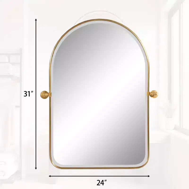 Miroir mural en fer, coins arrondis, arche dorée, quincaillerie rotative, 31x23x2in, double face