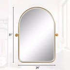 Miroir mural en fer, coins arrondis, arche dorée, quincaillerie rotative, 31x23x2in, double face