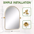 Miroir mural en fer, coins arrondis, arche dorée, quincaillerie rotative, 31x23x2in, double face