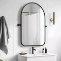Miroir mural en fer, coins arrondis, arche dorée, quincaillerie rotative, 31x23x2in, double face