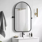 Miroir mural en fer, coins arrondis, arche dorée, quincaillerie rotative, 31x23x2in, double face