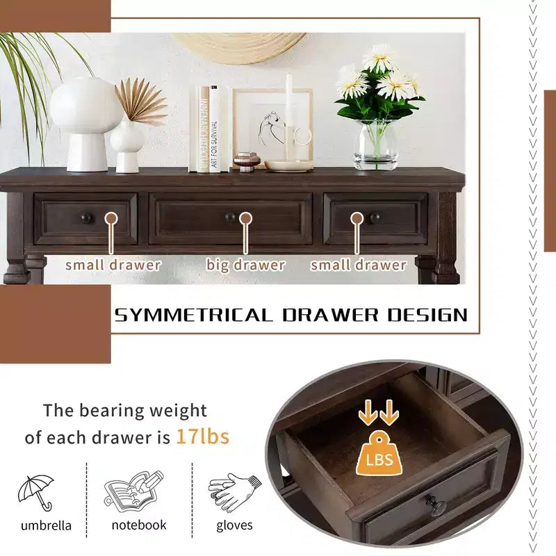 Console en pin massif Jessie 50 avec tiroirs et étagère inférieure ouverte