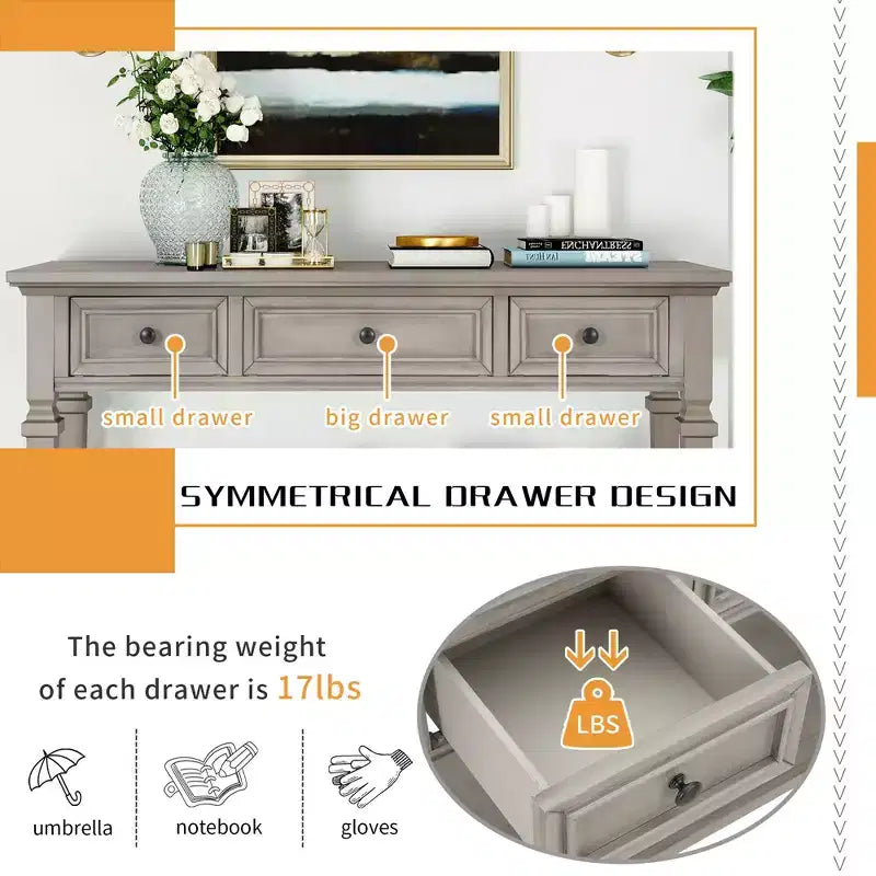 Console en pin massif Jessie 50 avec tiroirs et étagère inférieure ouverte