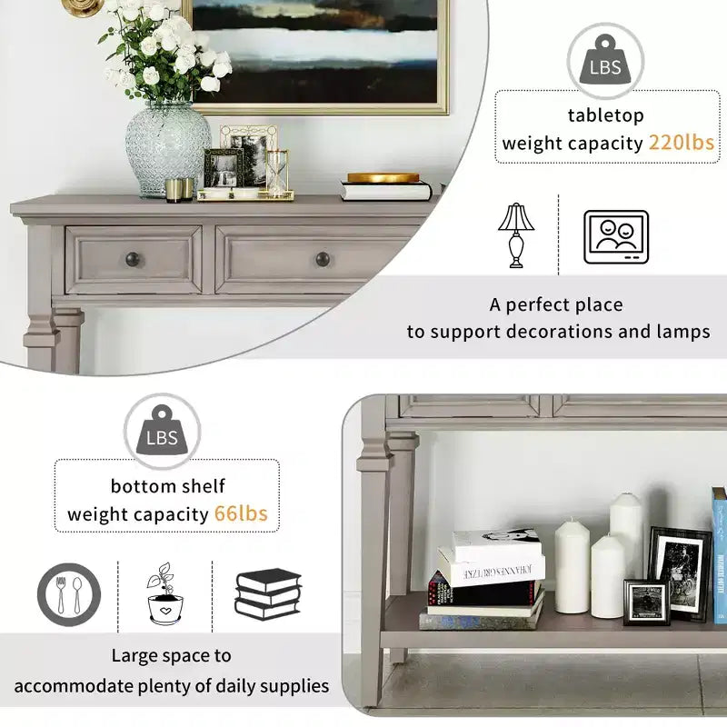 Console en pin massif Jessie 50 avec tiroirs et étagère inférieure ouverte