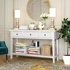 Console en pin massif Jessie 50 avec tiroirs et étagère inférieure ouverte
