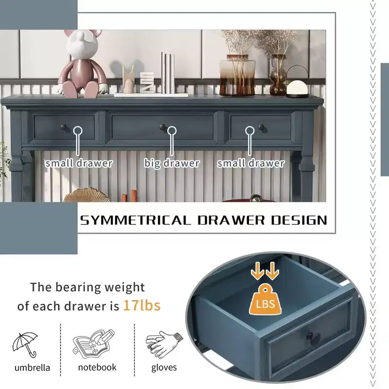 Console en pin massif Jessie 50 avec tiroirs et étagère inférieure ouverte