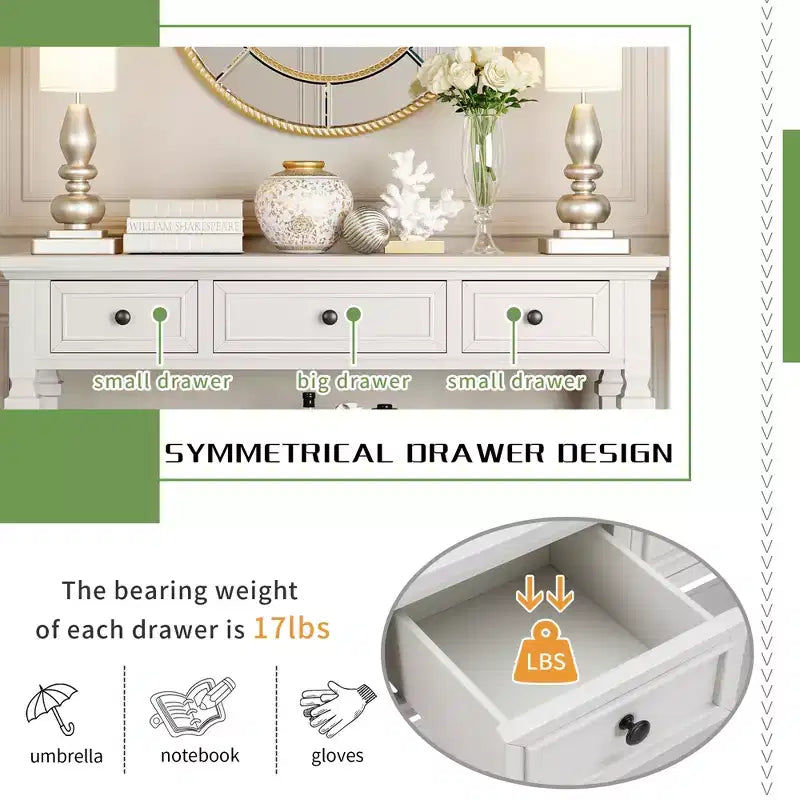 Console en pin massif Jessie 50 avec tiroirs et étagère inférieure ouverte