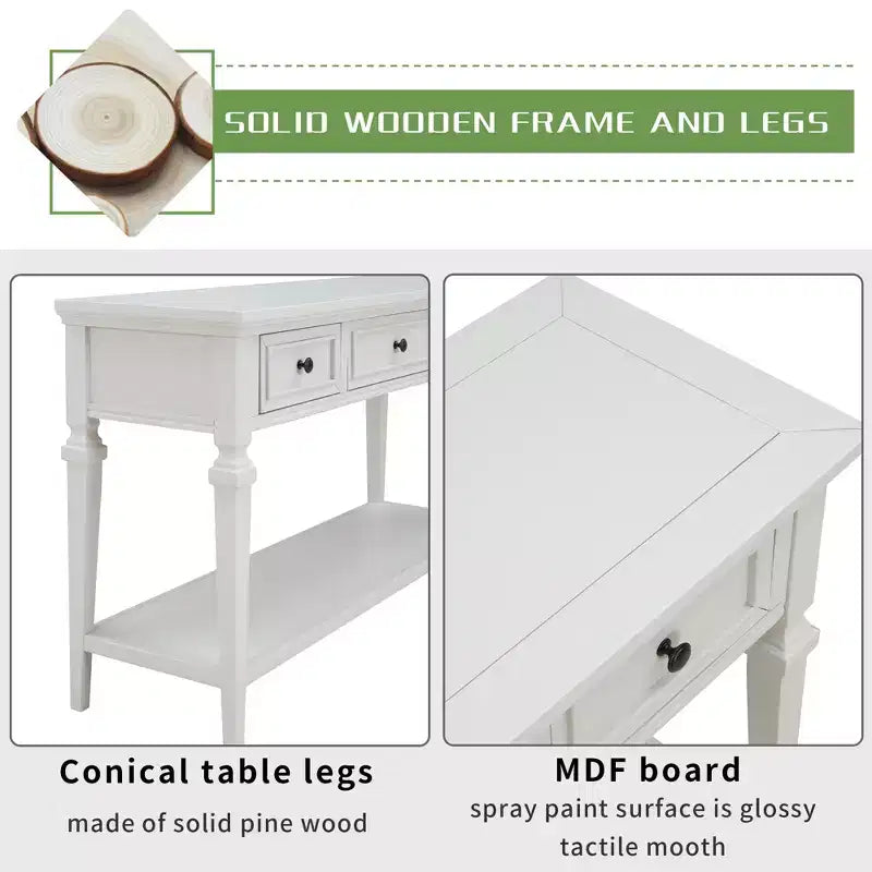 Console en pin massif Jessie 50 avec tiroirs et étagère inférieure ouverte