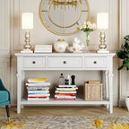 GDFStudio Jessie 50 Solid Pine Wood Console Table with Drawers and Open Bottom Shelf