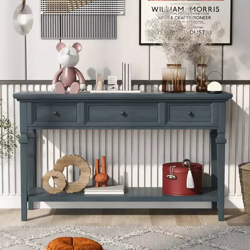 Console en pin massif Jessie 50 avec tiroirs et étagère inférieure ouverte