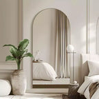 MAYEERTY Full-Length Mirror Wooden Bottom Striped Right Angle Arch Black 71x31x1in No Stand