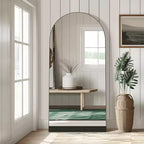 Miroir pleine longueur, pied en bois, motif rayé, arche à angle droit, noir, 71x31x1in, sans support
