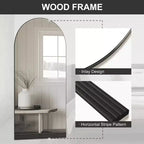 Miroir pleine longueur, pied en bois, motif rayé, arche à angle droit, noir, 71x31x1in, sans support