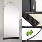 Miroir pleine longueur, pied en bois, motif rayé, arche à angle droit, noir, 71x31x1in, sans support