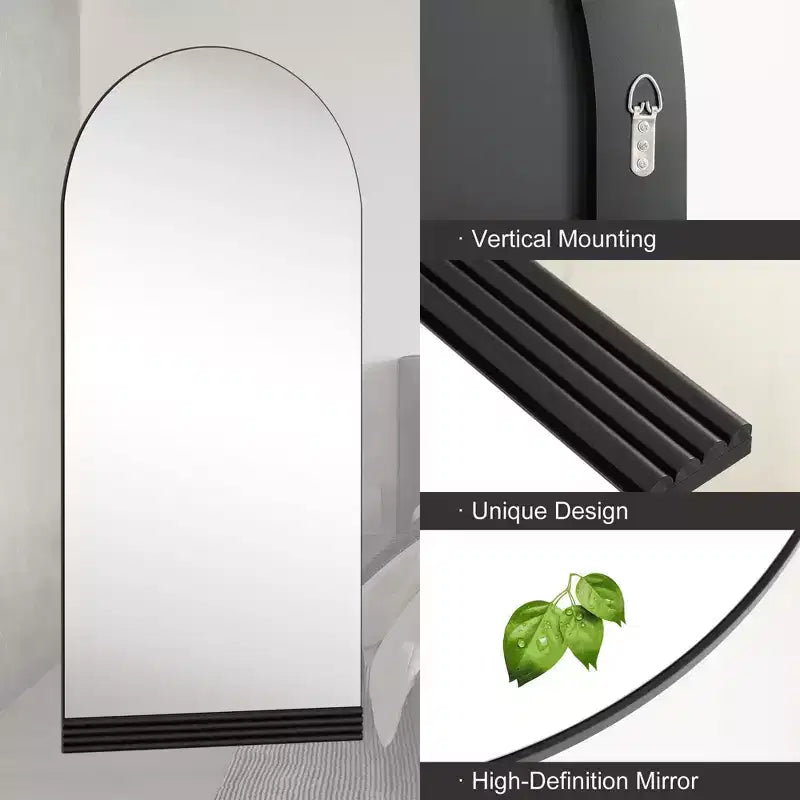 Miroir pleine longueur, pied en bois, motif rayé, arche à angle droit, noir, 71x31x1in, sans support