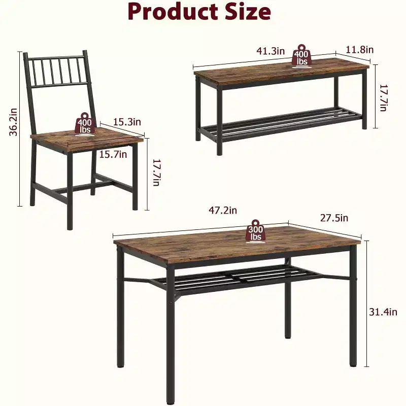 Ensemble table à manger pour 4 personnes avec 2 bancs